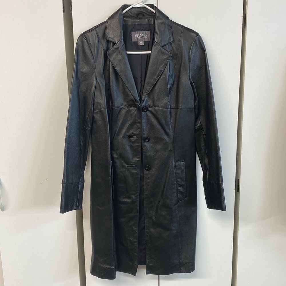Wilson’s leather black long coat